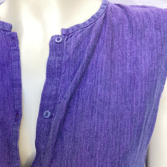 Eileen Fisher Sleeveless Purple/Blue Irish Linen Long Dress - Picture 6 of 7